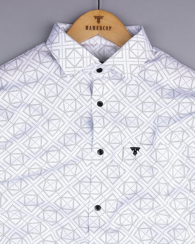 Carnate White With Black Printed Dobby Cotton Shirt