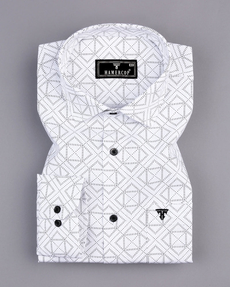 Carnate White With Black Printed Dobby Cotton Shirt