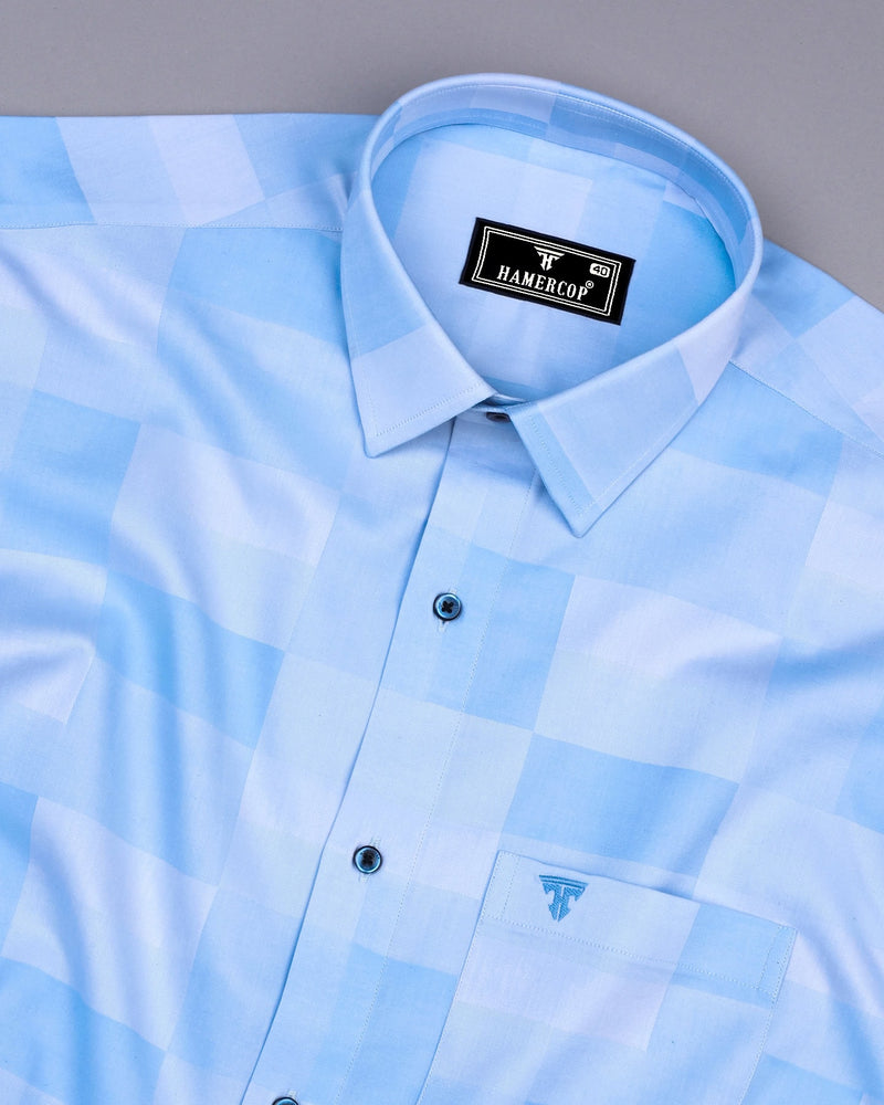 Cadiz SkyBlue Broad Jacquard Check Premium Giza Shirt