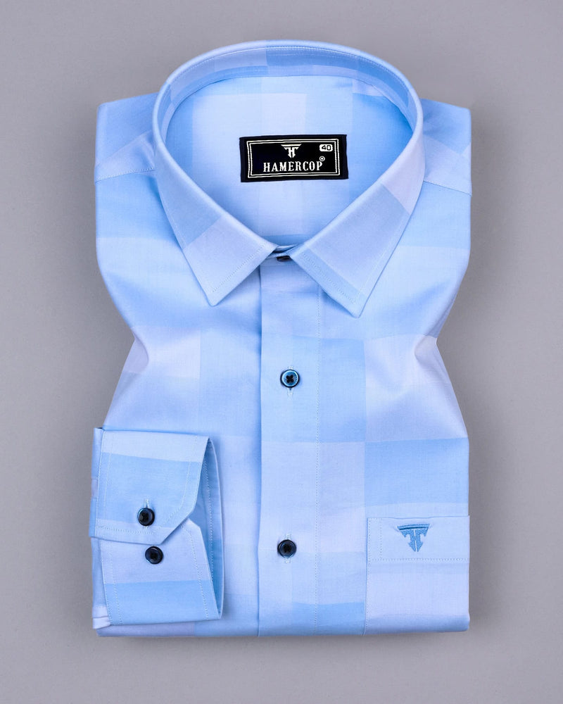 Cadiz SkyBlue Broad Jacquard Check Premium Giza Shirt