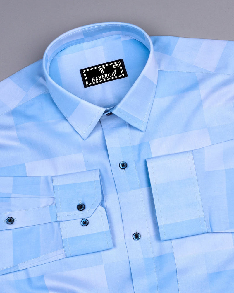 Cadiz SkyBlue Broad Jacquard Check Premium Giza Shirt