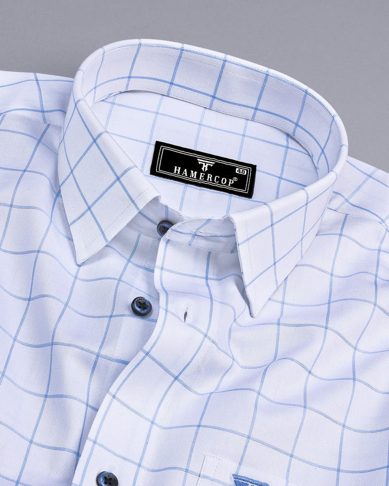 Snowberry White With Blue Twill Check Premium Giza Shirt