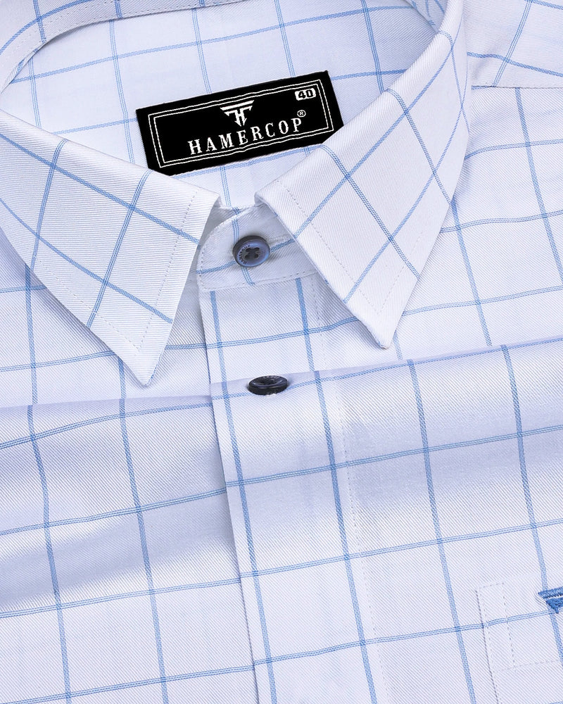 Snowberry White With Blue Twill Check Premium Giza Shirt