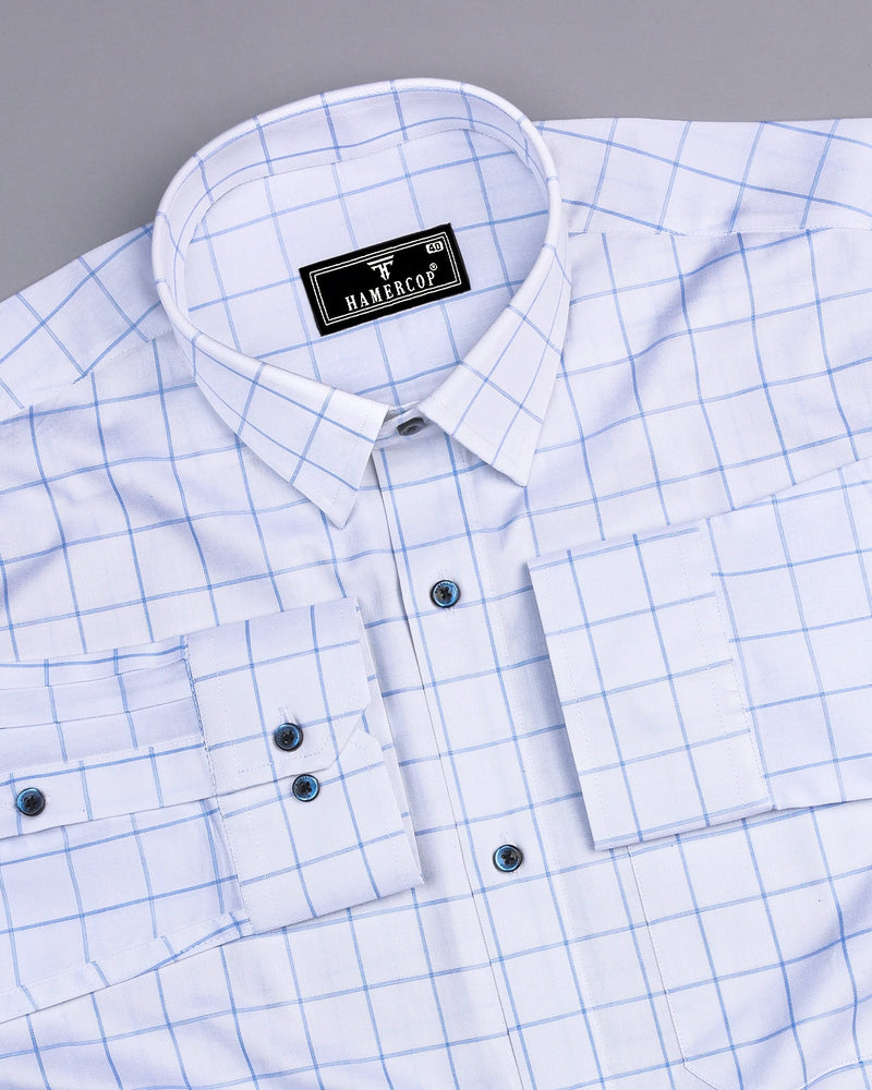 Snowberry White With Blue Twill Check Premium Giza Shirt