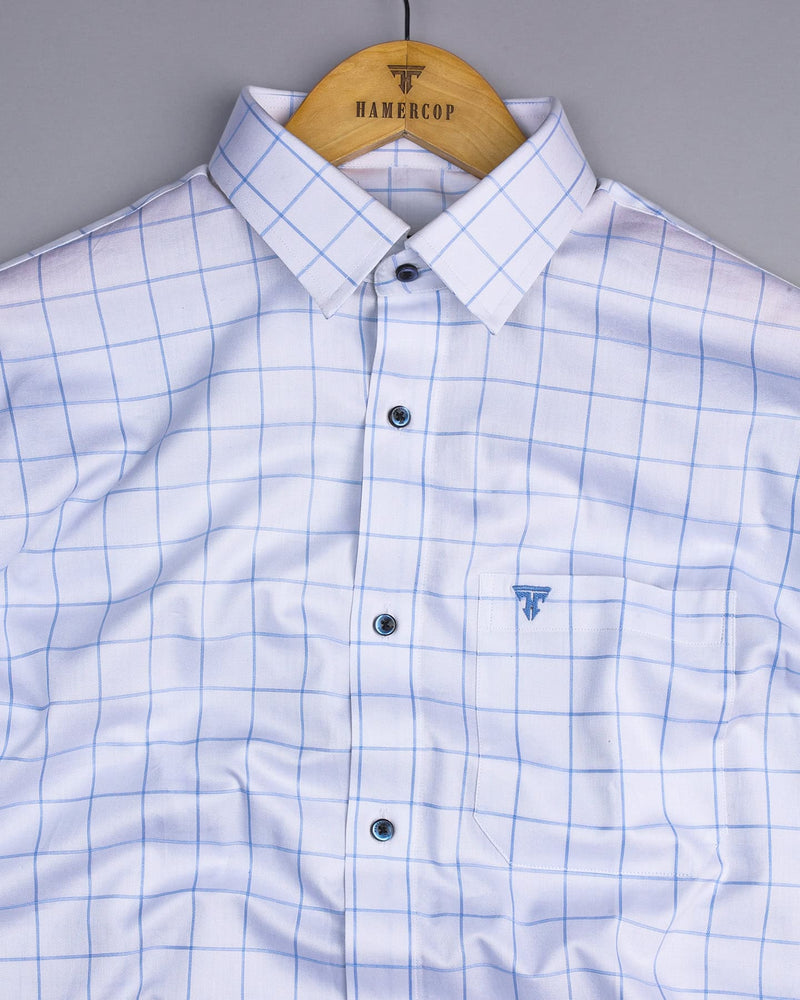 Snowberry White With Blue Twill Check Premium Giza Shirt