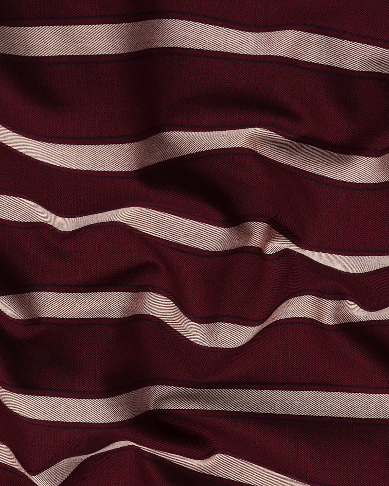 Beet Maroon With Cream Twill Stripe Cotton Shirt