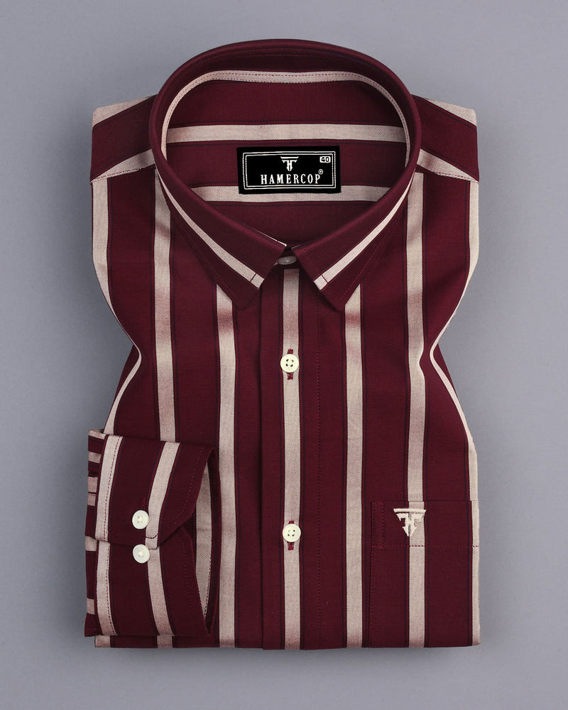 Beet Maroon With Cream Twill Stripe Cotton Shirt