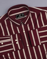 Beet Maroon With Cream Twill Stripe Cotton Shirt