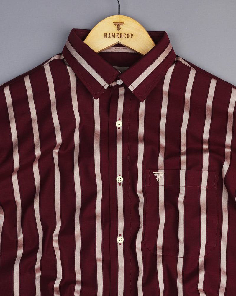 Beet Maroon With Cream Twill Stripe Cotton Shirt