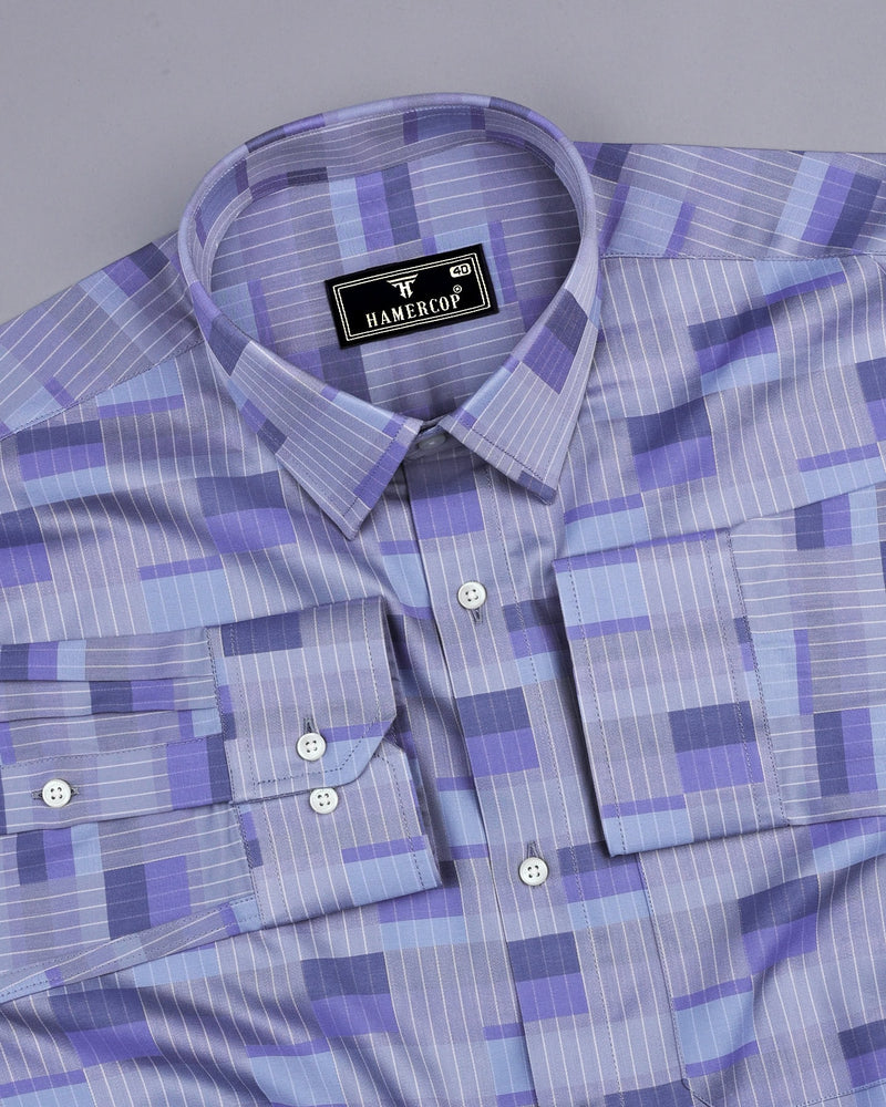 Buzet Gray With Blue Check Premium Giza Shirt