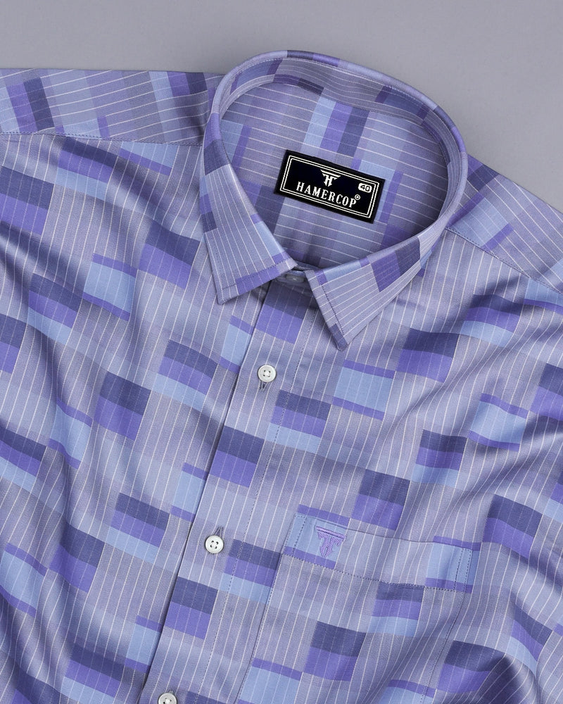 Buzet Gray With Blue Check Premium Giza Shirt