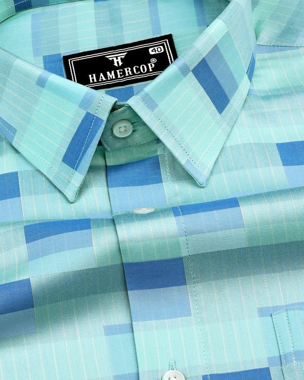 Buzet Aqua With Blue Check Premium Giza Shirt