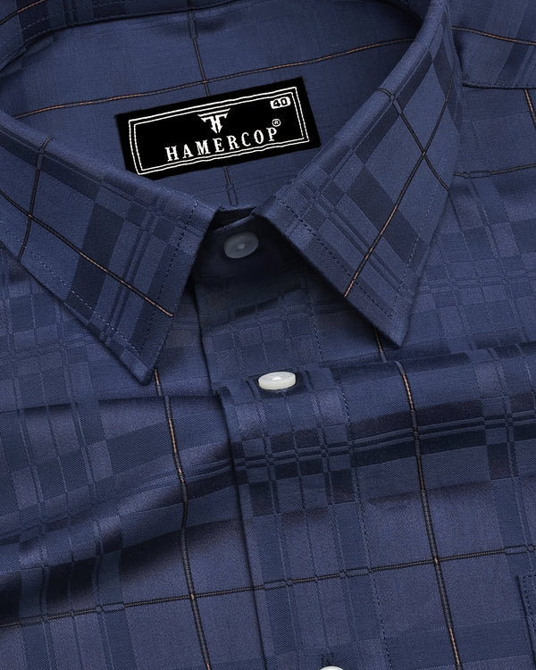 Hector Navyblue Self Check Premium Giza Shirt