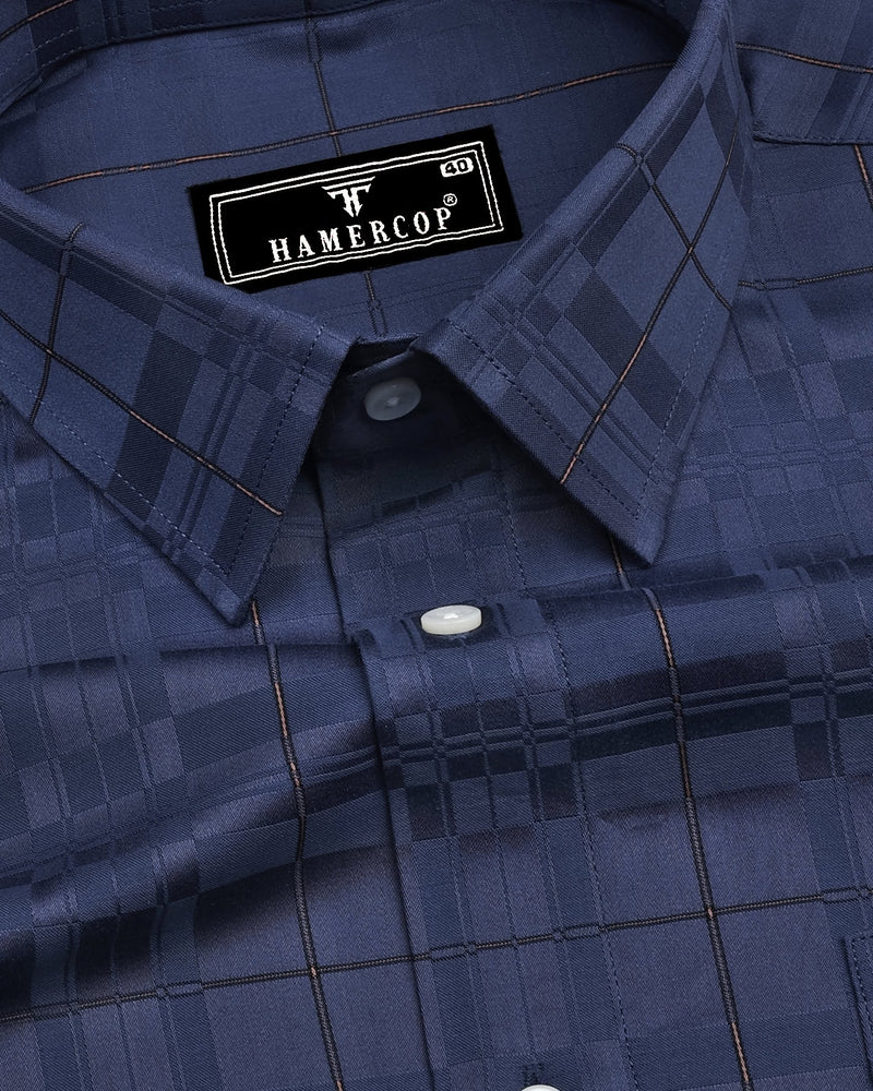 Hector Navyblue Self Check Premium Giza Shirt