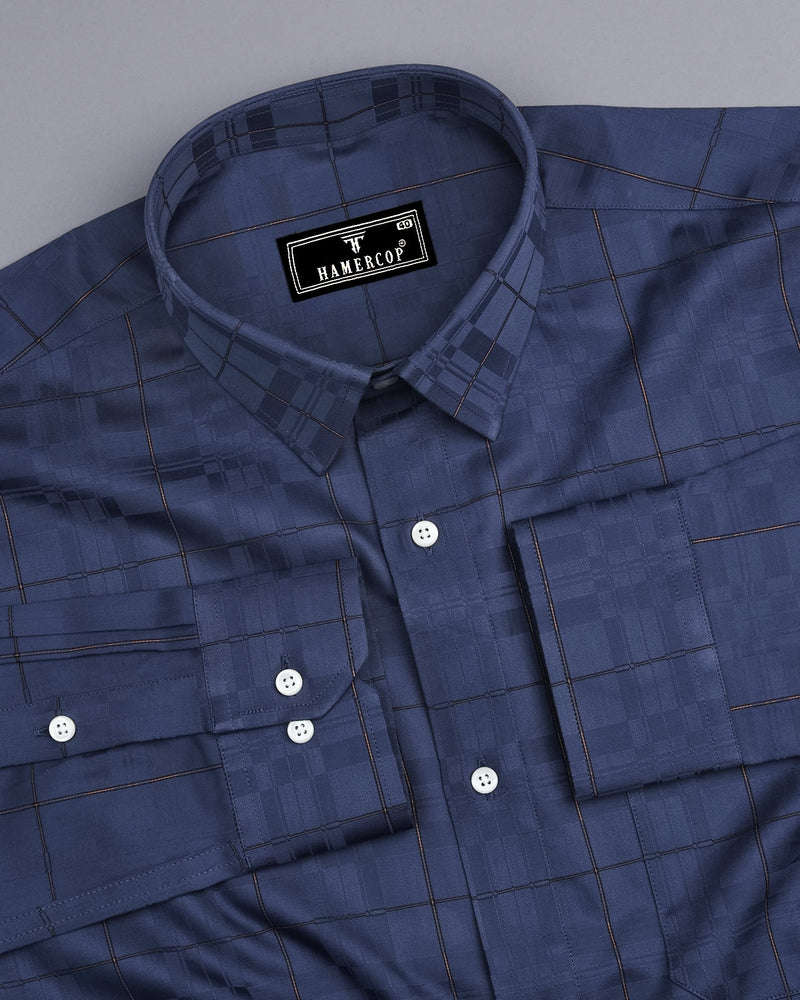 Hector Navyblue Self Check Premium Giza Shirt