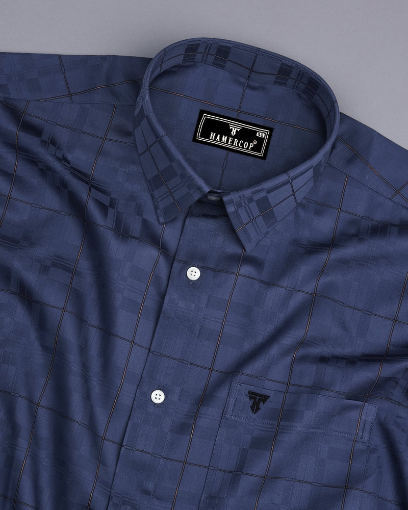 Hector Navyblue Self Check Premium Giza Shirt