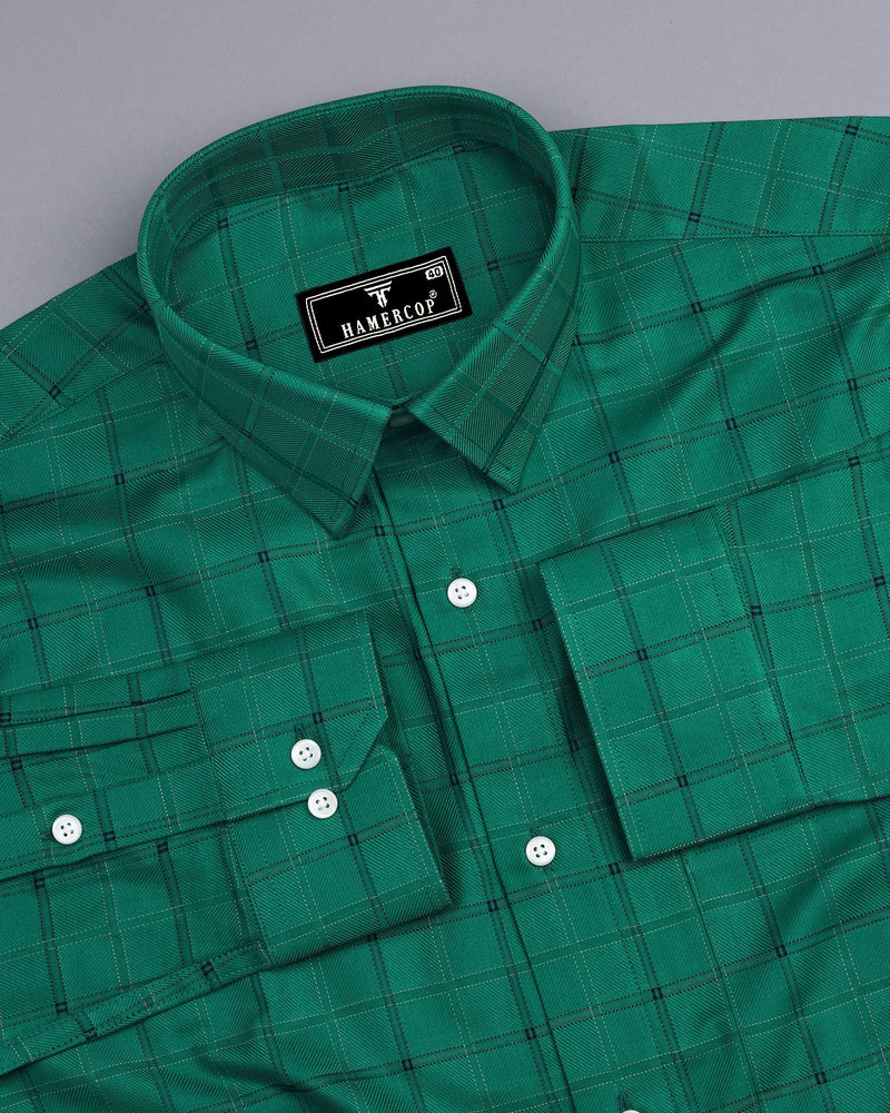 Leaf Green With NavyBlue Check Premium Giza Shirt