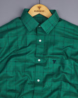 Leaf Green With NavyBlue Check Premium Giza Shirt