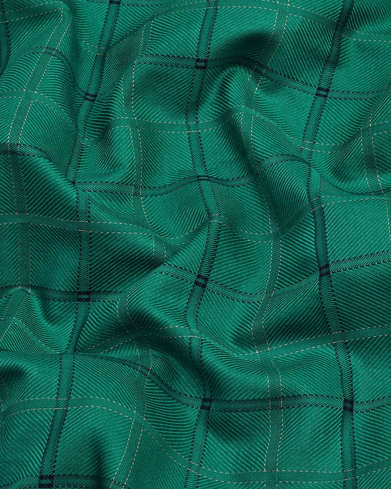 Leaf Green With NavyBlue Check Premium Giza Shirt