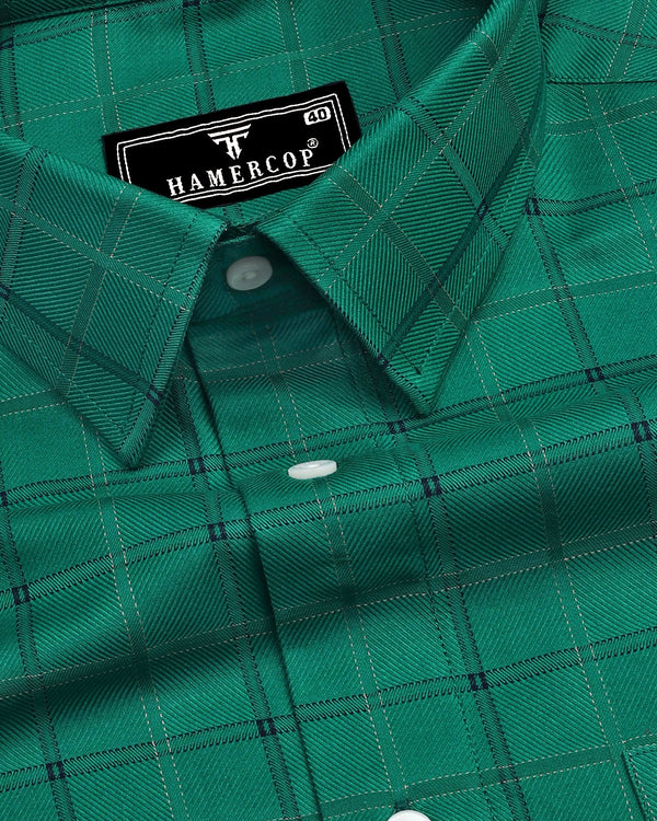 Leaf Green With NavyBlue Check Premium Giza Shirt