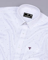 Sentosa White With Purple Dot Printed Satin Cotton Shirt