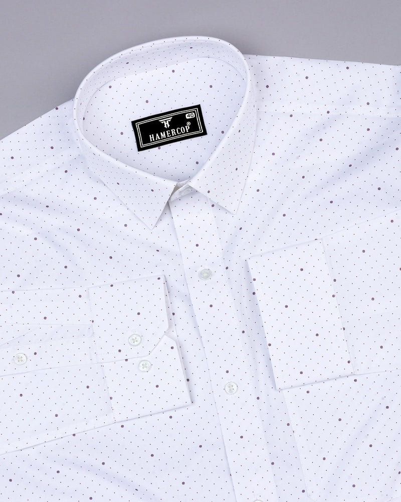 Sentosa White With Purple Dot Printed Satin Cotton Shirt