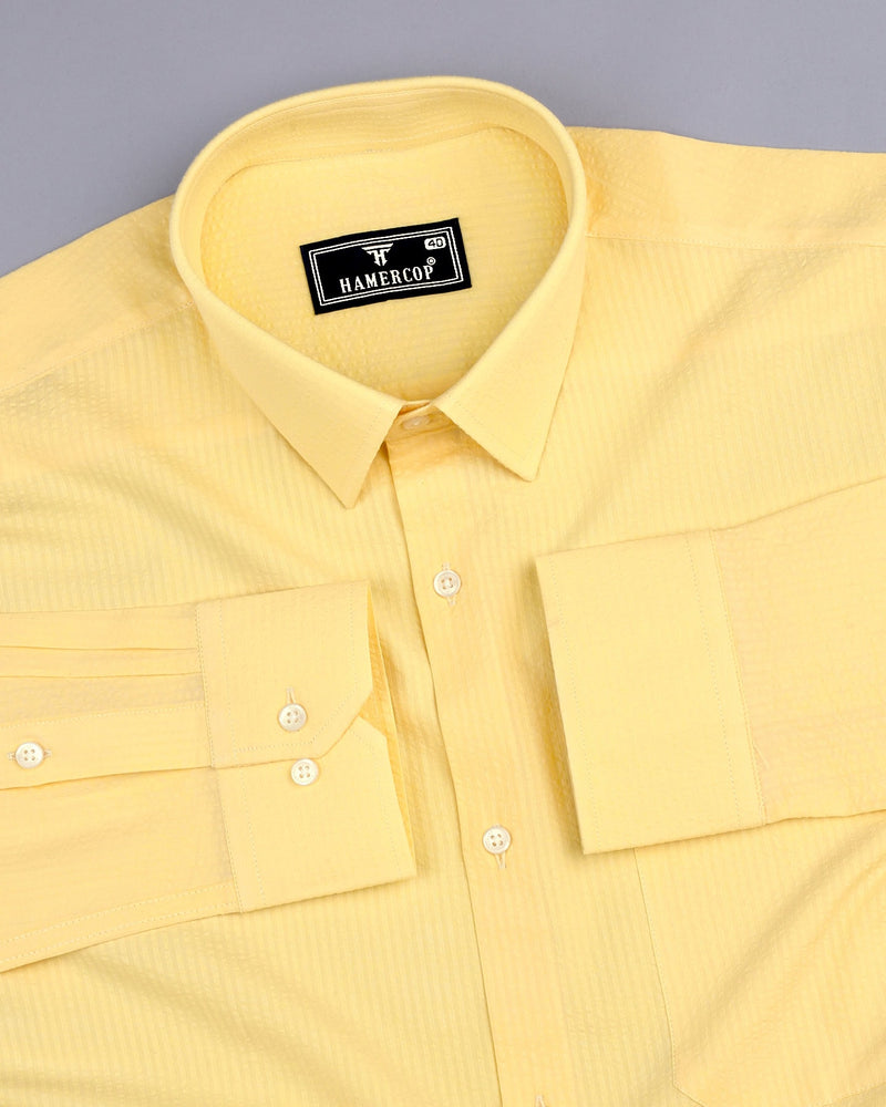 Yellow Self Stripe Seersucker Dobby Cotton Shirt