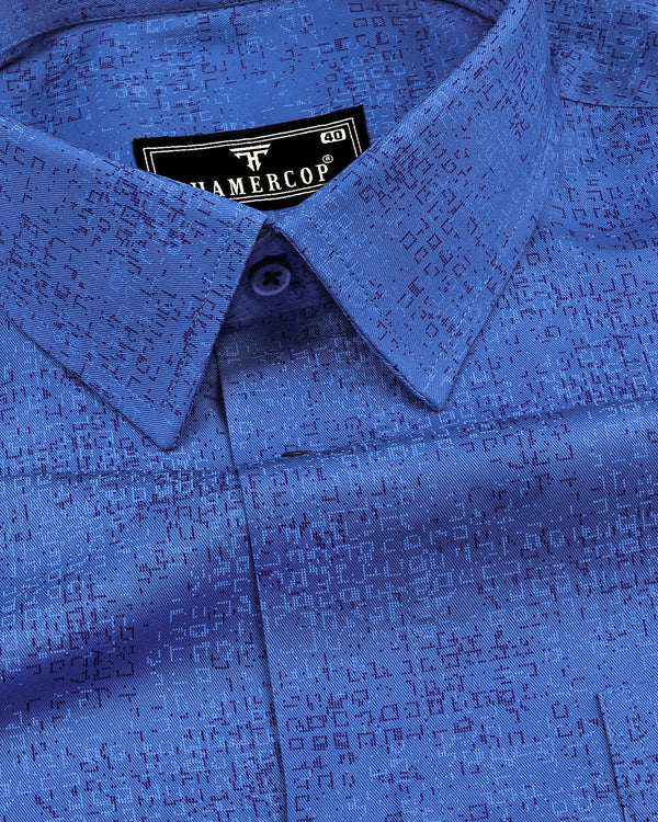 Maltose Blue Twill Printed Formal Cotton Shirt