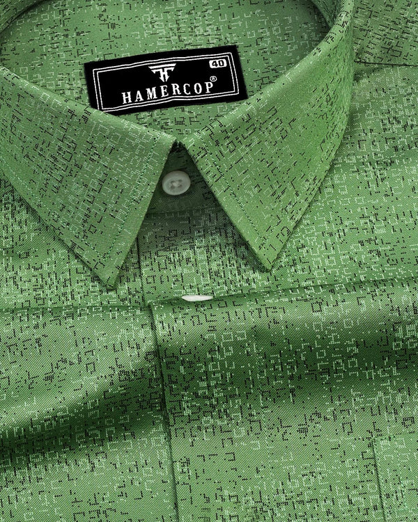 Maltose Green Twill Printed Formal Cotton Shirt