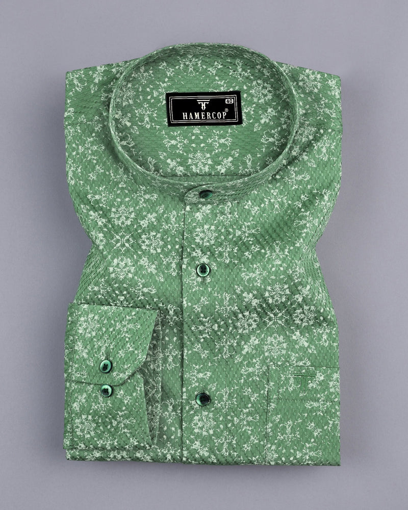 Lyon Green With Cream Printed Dobby Cotton Shirt