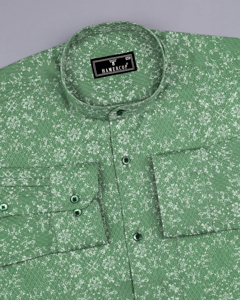 Lyon Green With Cream Printed Dobby Cotton Shirt