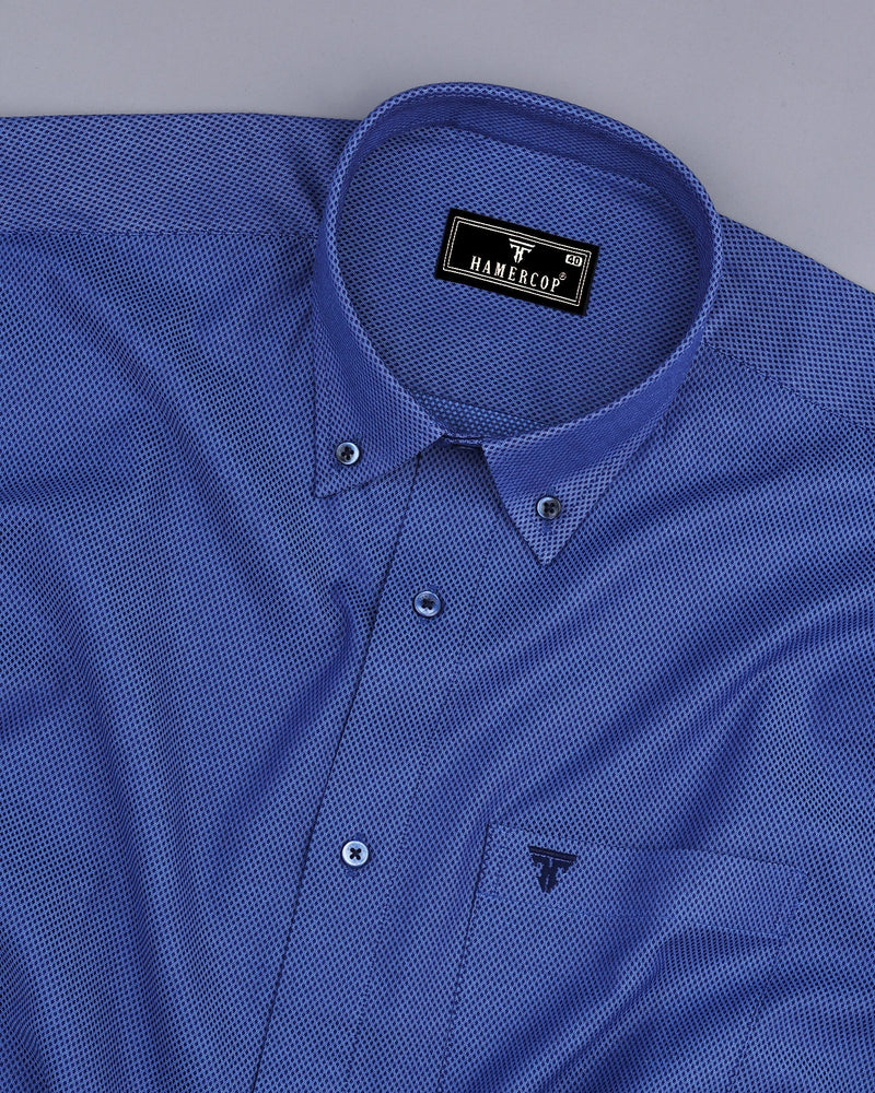 Cobalt NavyBlue Dobby Textured Formal Cotton Shirt