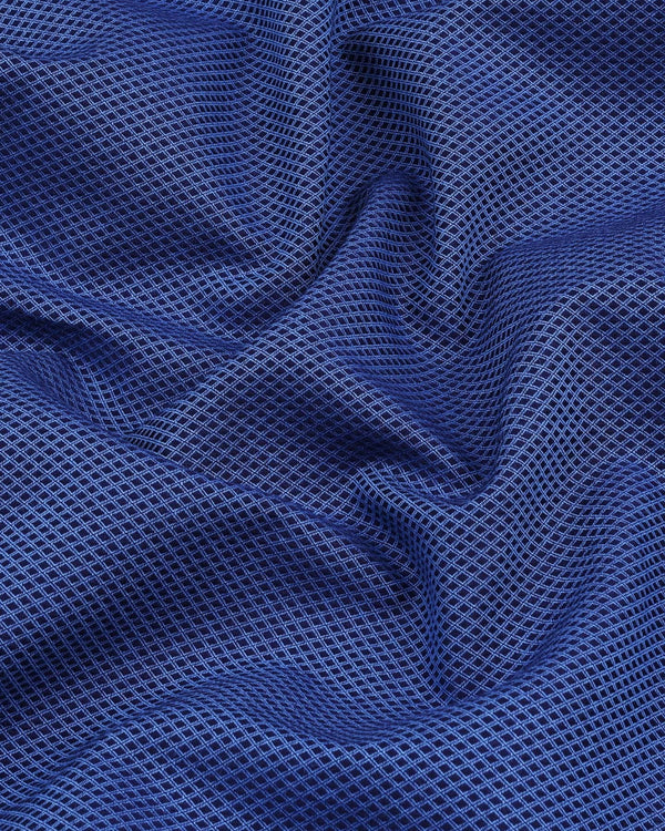 Cobalt NavyBlue Dobby Textured Formal Cotton Shirt