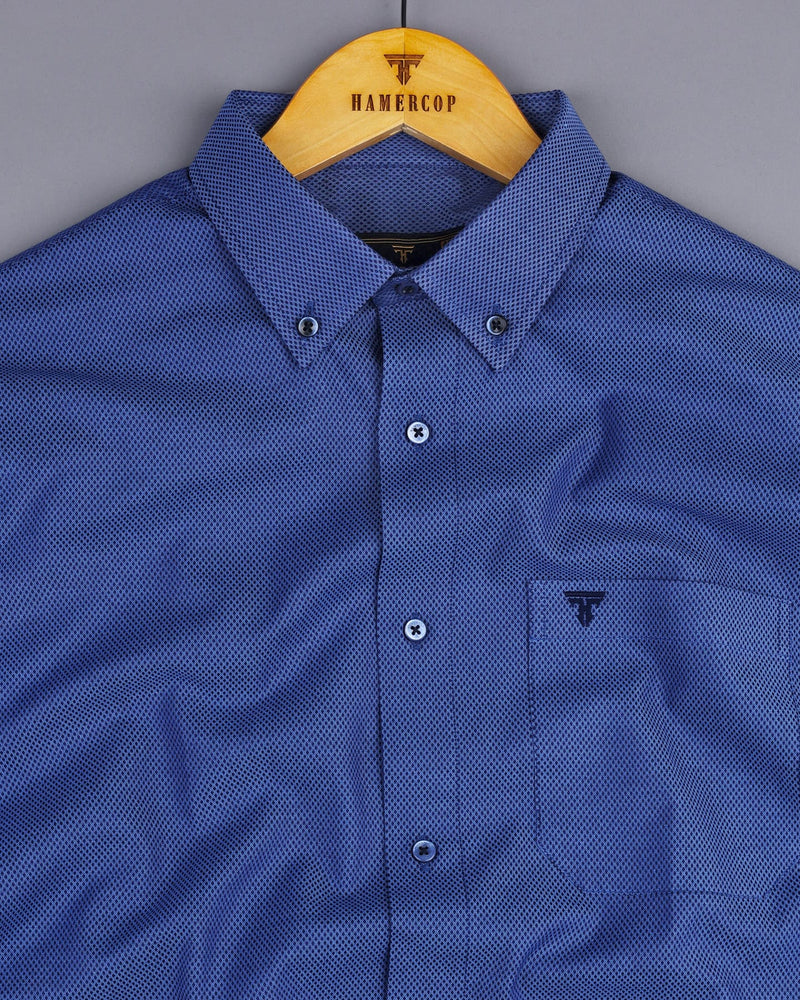 Cobalt NavyBlue Dobby Textured Formal Cotton Shirt