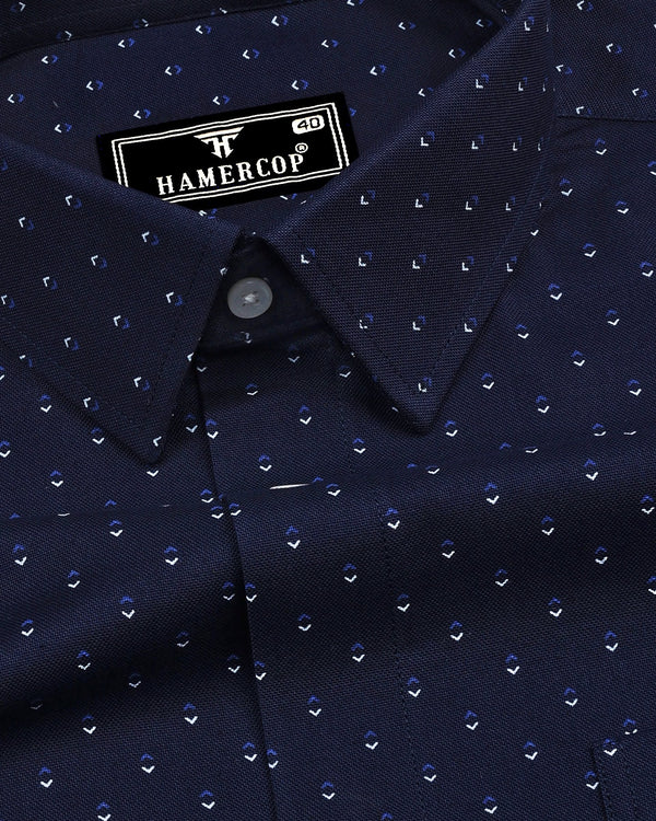 Athens NavyBlue With White Oxford Printed Cotton Shirt