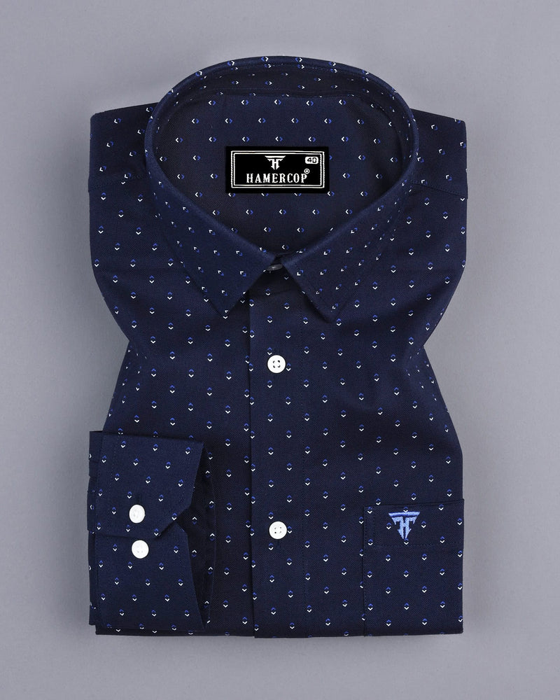 Athens NavyBlue With White Oxford Printed Cotton Shirt