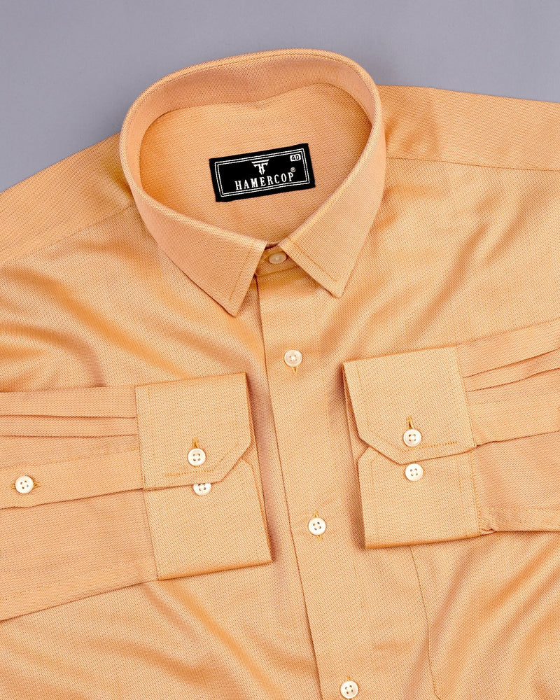 Sweetmelon Orange Dobby Textured Cotton Shirt