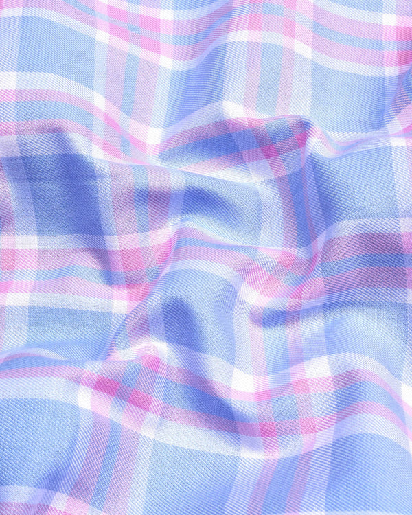 Zurich Blue With Pink Twill Check Premium Cotton Shirt