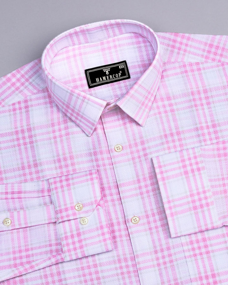 Pink Casata With White Check Dobby Cotton Shirt