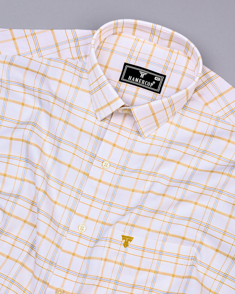 Bliston White With Yellow Twill Check Premium Shirt