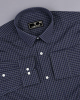 Bowdan Gray With White Check Formal Cotton Shirt