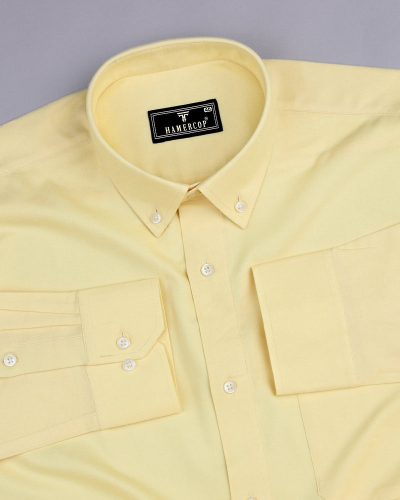 Corn Yellow Plaid Flannel Solid Cotton Shirt