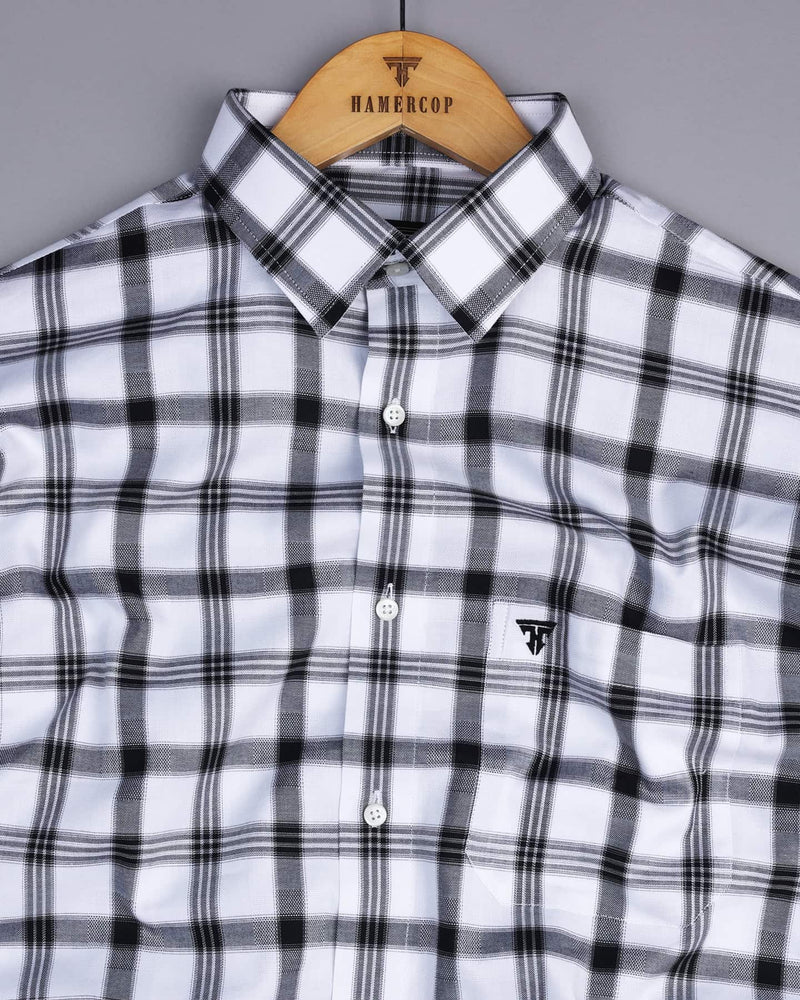 Caxito White With Black Dobby Check Cotton Shirt