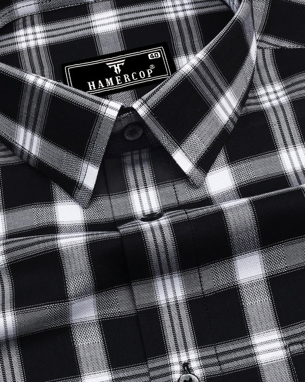 Caxito Black With White Dobby Check Cotton Shirt