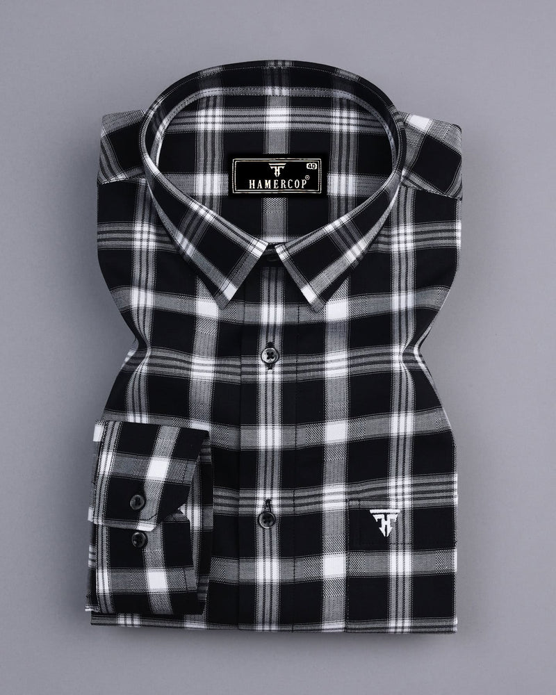 Caxito Black With White Dobby Check Cotton Shirt