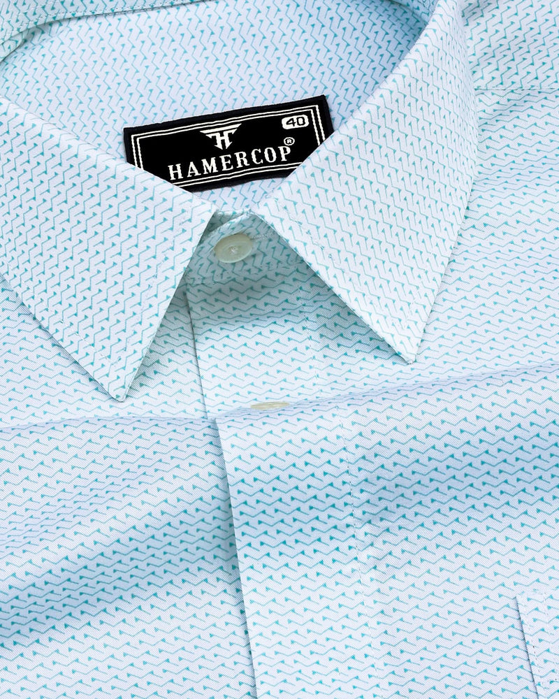 Antrim Green With White Twill Printed Cotton Shirt