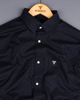 Basalt Black With SkyBlue Geometrical Printed Cotton Shirt