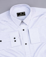 Wolf White With Gray Polka Dot Printed Cotton Shirt