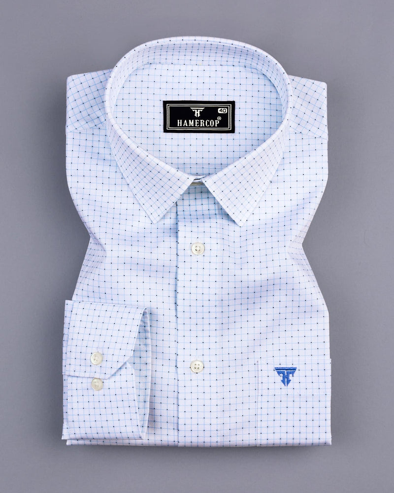 Rezina White With SkyBlue Check Twill Printed Cotton Shirt