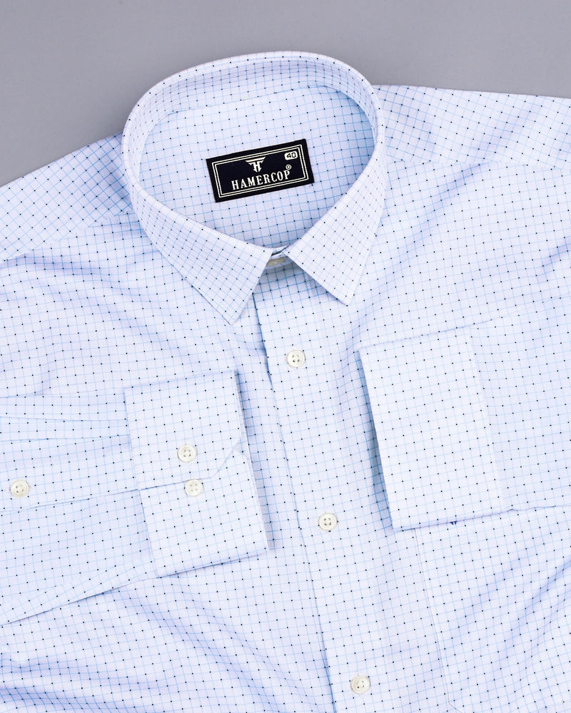 Rezina White With SkyBlue Check Twill Printed Cotton Shirt